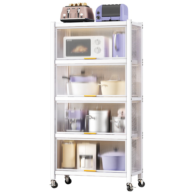 溢彩年华 厨房置物架落地餐边柜带门碗筷锅具储物碗柜多功能可移动收纳橱柜子五层YCI6191-WH