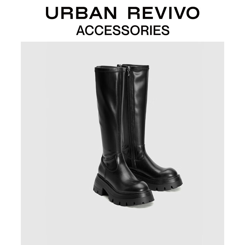 URBAN REVIVO预售2023秋冬女时尚休闲经典弹力厚底长靴UAWS30041 黑色 36高性价比高么？