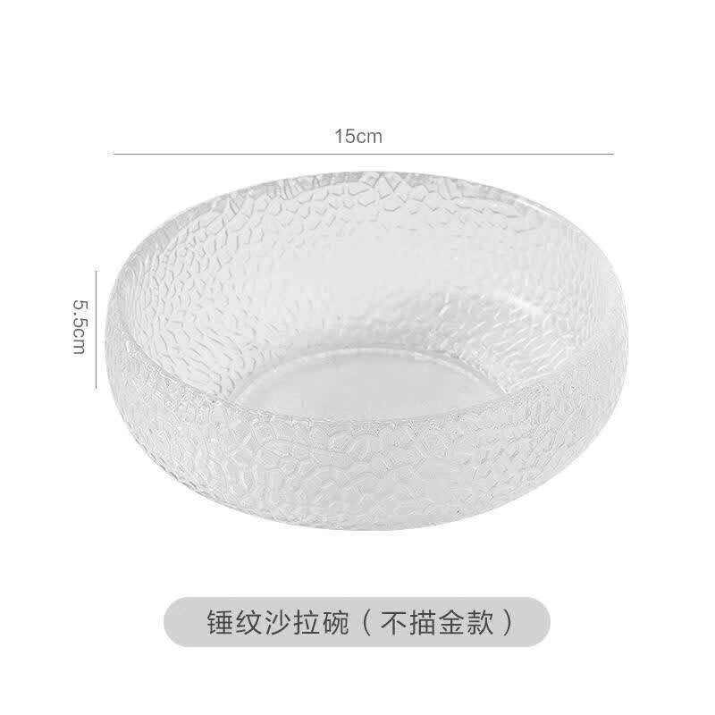 透明玻璃甜品碗 日式锤目纹玻璃碗圆形甜品碗水果沙拉碗冰淇淋麦 不