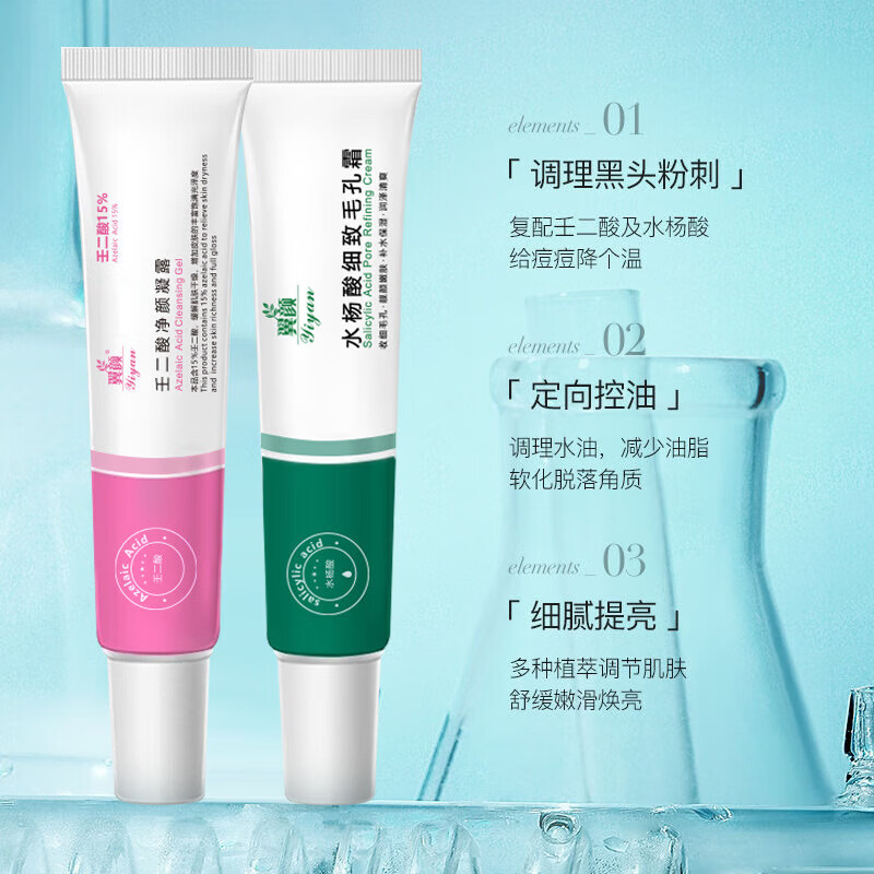 【工厂直供】水杨酸细致毛孔净颜凝露祛膏组合套膜装 30g 翼颜壬二+30g 酸水杨酸(塑封