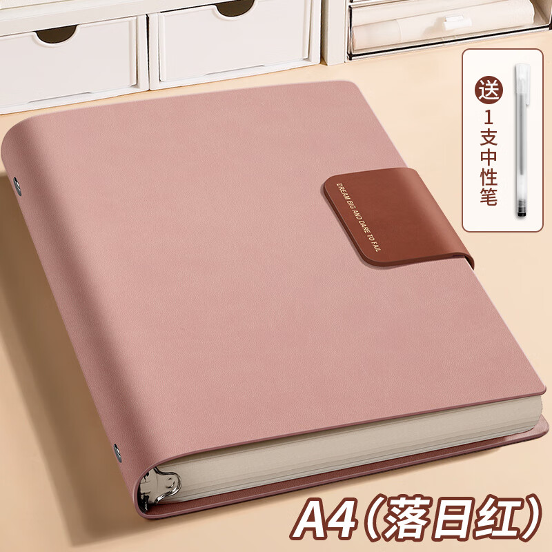 白金麗人 A4活頁本高顏值軟皮面筆記本本子不硌手可拆卸記事本加厚橫線大學(xué)生考研日記本開學(xué)必備可定制 【橫線款】A4落日紅/加厚240頁