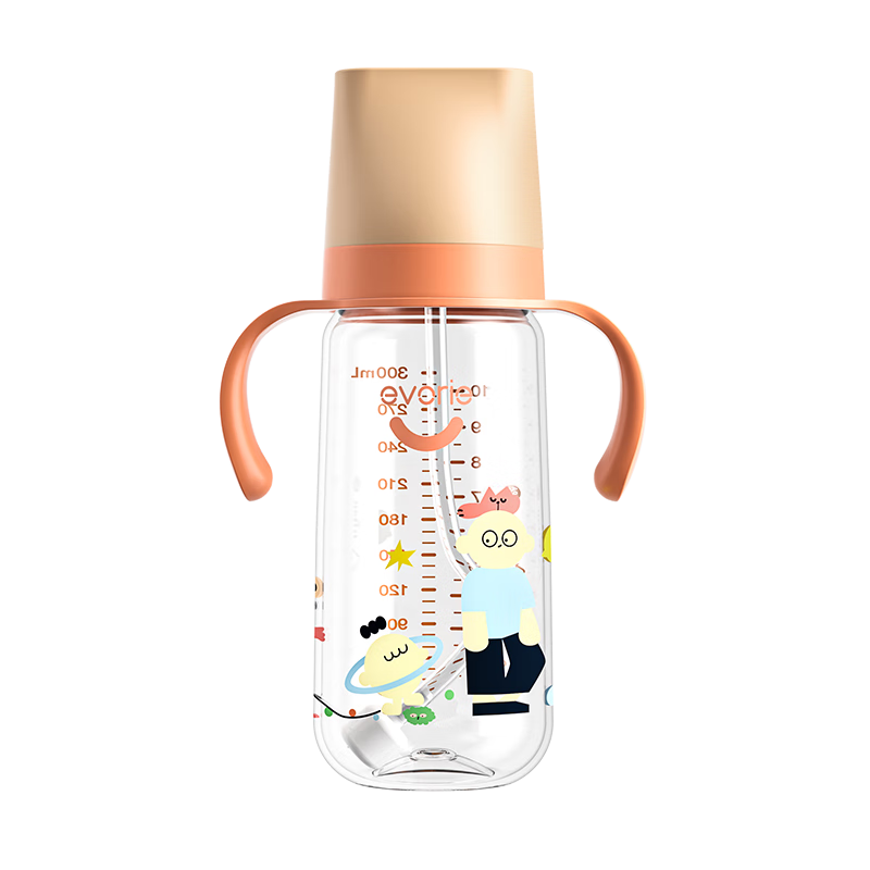 evorie 爱得利 婴儿奶瓶 宽口径双手柄带重力球Tritan奶瓶240ml 派对橘(6个月+)