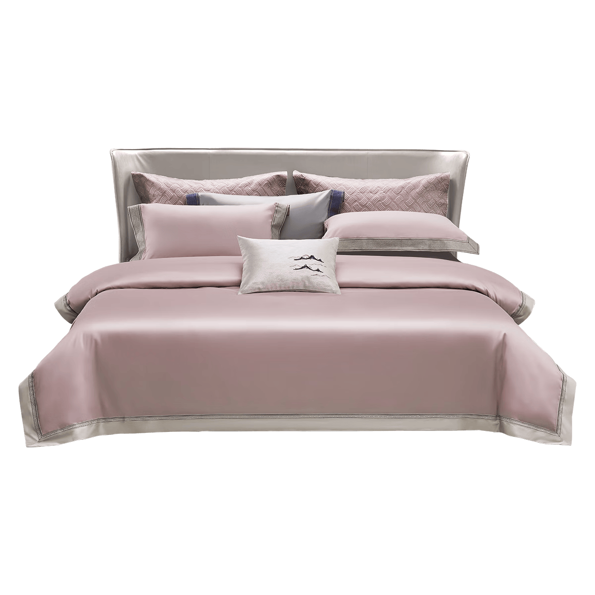 罗莱家纺 纯棉床上四件套100支全棉贡缎被套床单被罩 粉 220*250