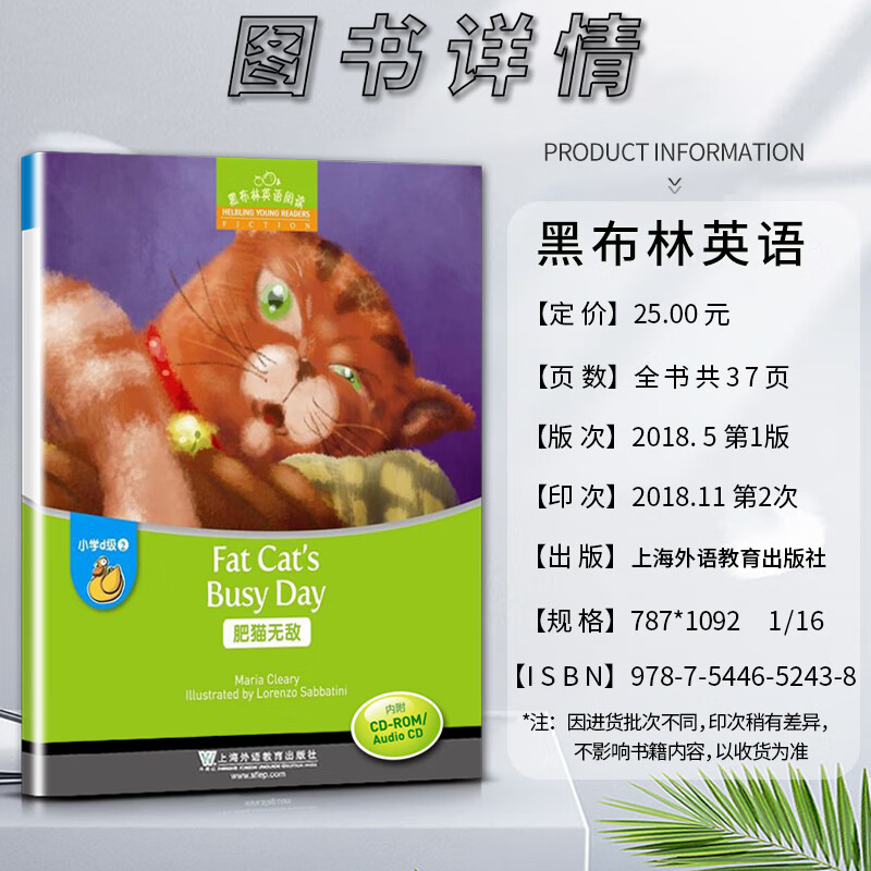 小学d级2/d级二 fat cat′s busy day肥猫无敌 小学英语绘本 本书提供