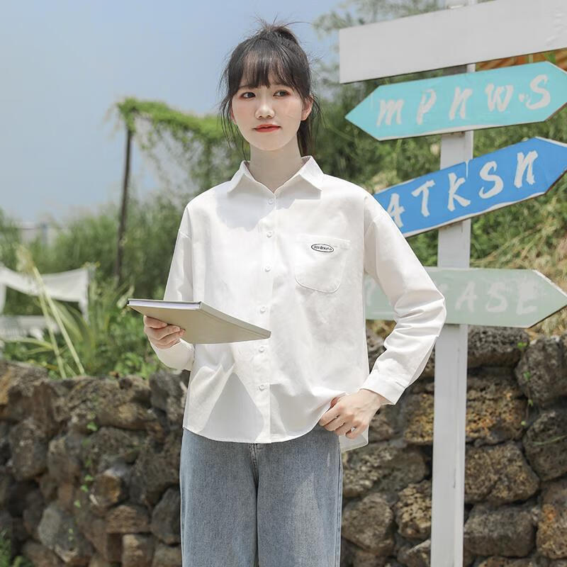 感白衬衫女学生长袖2022春秋学院风韩版港味时尚百搭标准型休闲打底衫
