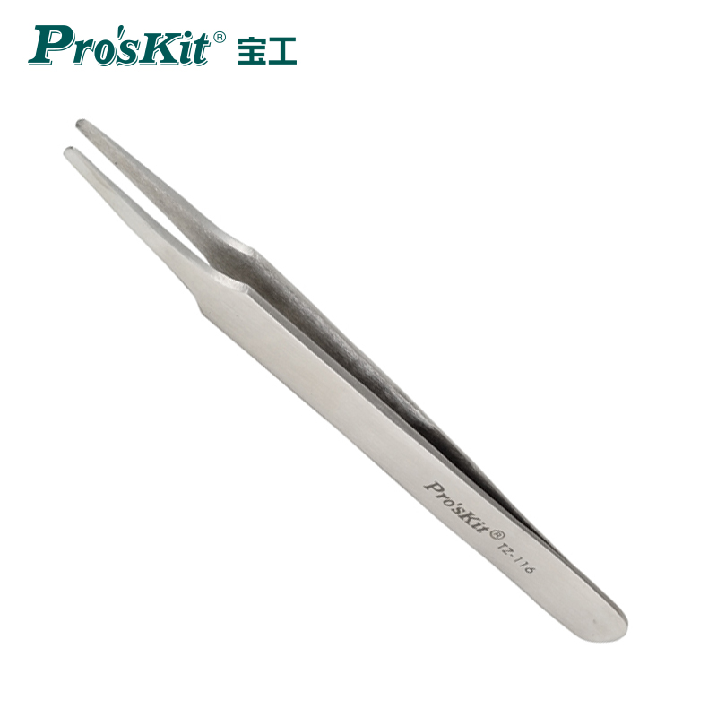 宝工（Pro'sKit）TZ-116不锈钢防磁扁平嘴镊子(120mm)