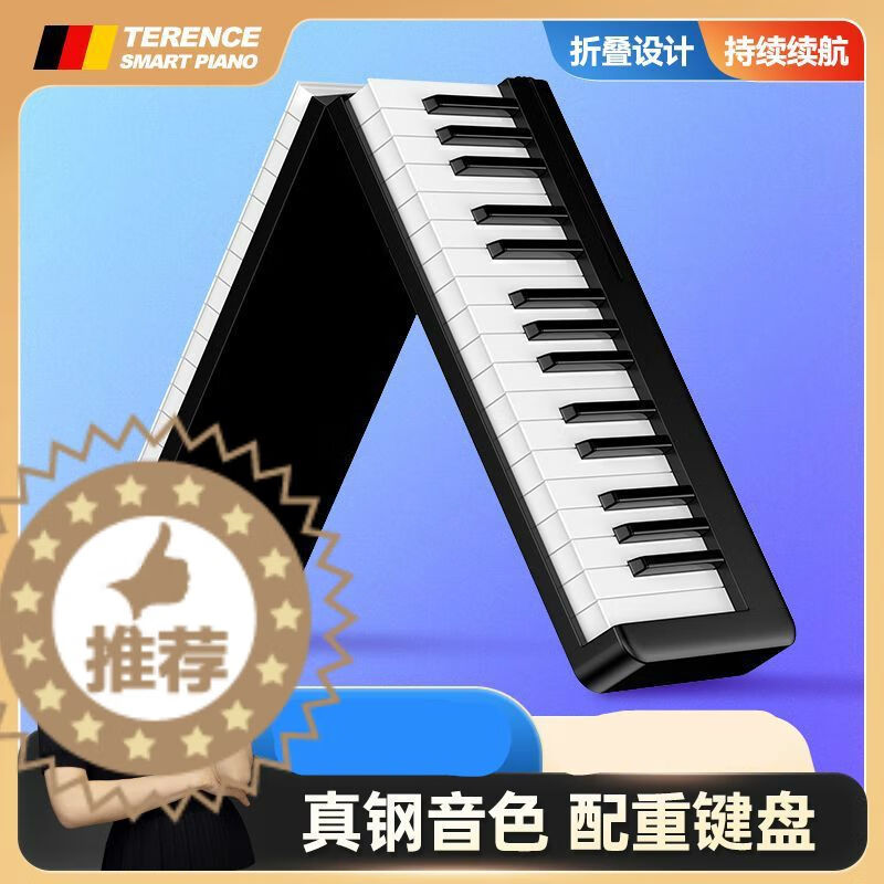 特倫斯（Terence）其他鍵盤樂器原裝61鍵折疊鋼琴幼師大人專用電子琴便攜式可折疊 特倫斯TLSX61A 黑色+新手配件