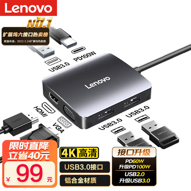 联想（lenovo）Type-C拓展坞扩展坞HDMI/VGA转换器USB-C分线器4K高清投屏笔记本电脑六合一集线器转接头属于什么档次？