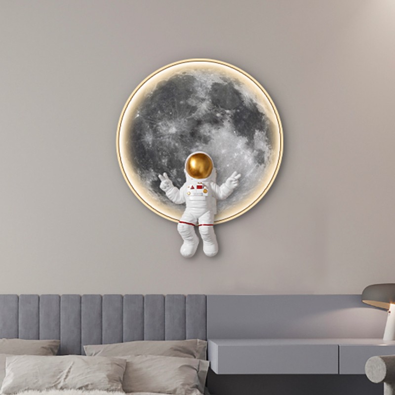 亲梵 儿童房宇航员月球装饰画现代简约风实物卧室玄关led灯画太空人