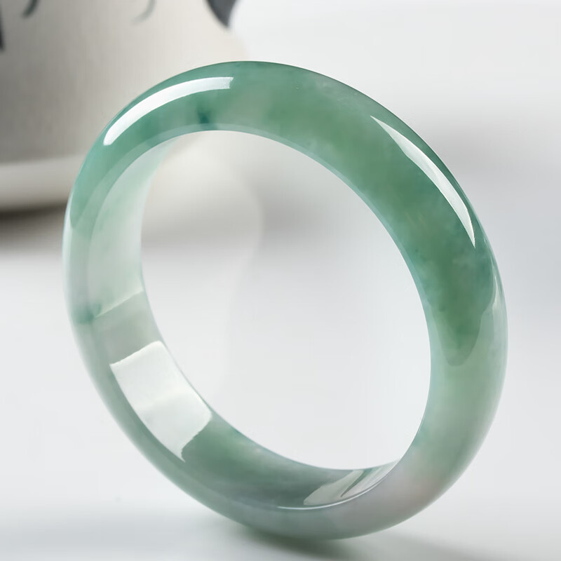 瑞丽 翡翠玉手镯玉镯子阳绿翡翠处理手镯正圈浅绿浅油青女款玉手 内径