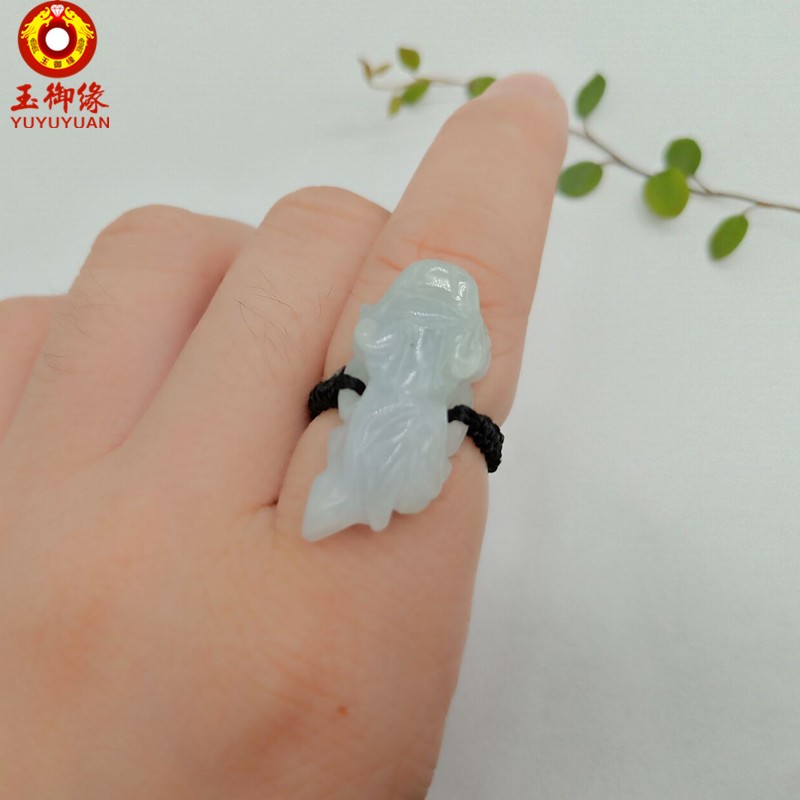 玉御缘   原创新款手工编织翡翠a货貔貅戒指 情侣食指中指指环戒子手