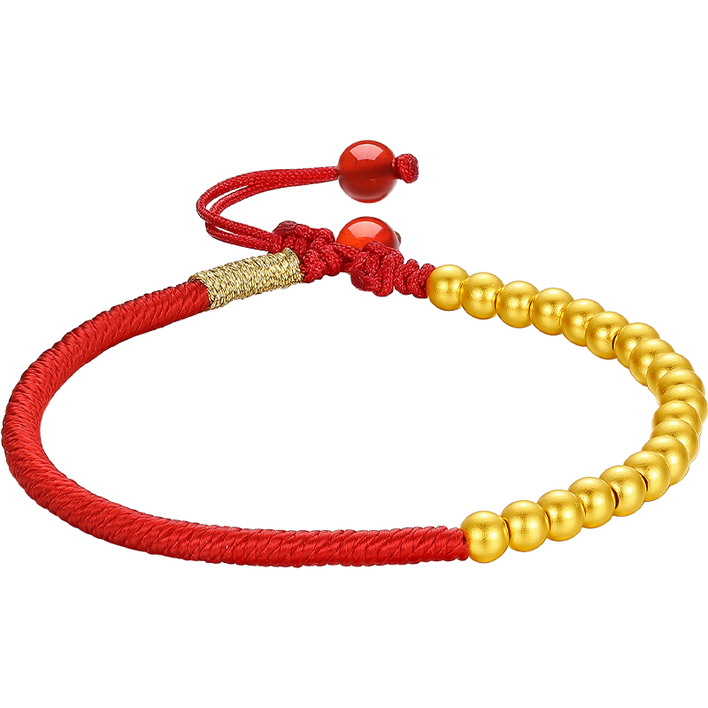 周六福（ZLF） 黃金手鏈女足金999圓珠紅繩福氣古法轉(zhuǎn)運(yùn)手繩手飾計(jì)價(jià) 15+4cm尾鏈 - 2.23g