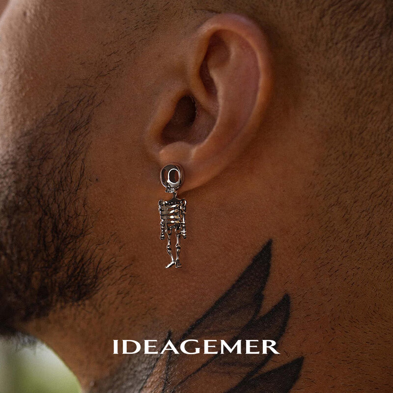 复古小众痞帅一款两戴男生耳饰耳环配饰品 骷髅耳钉【一款两戴-单只】