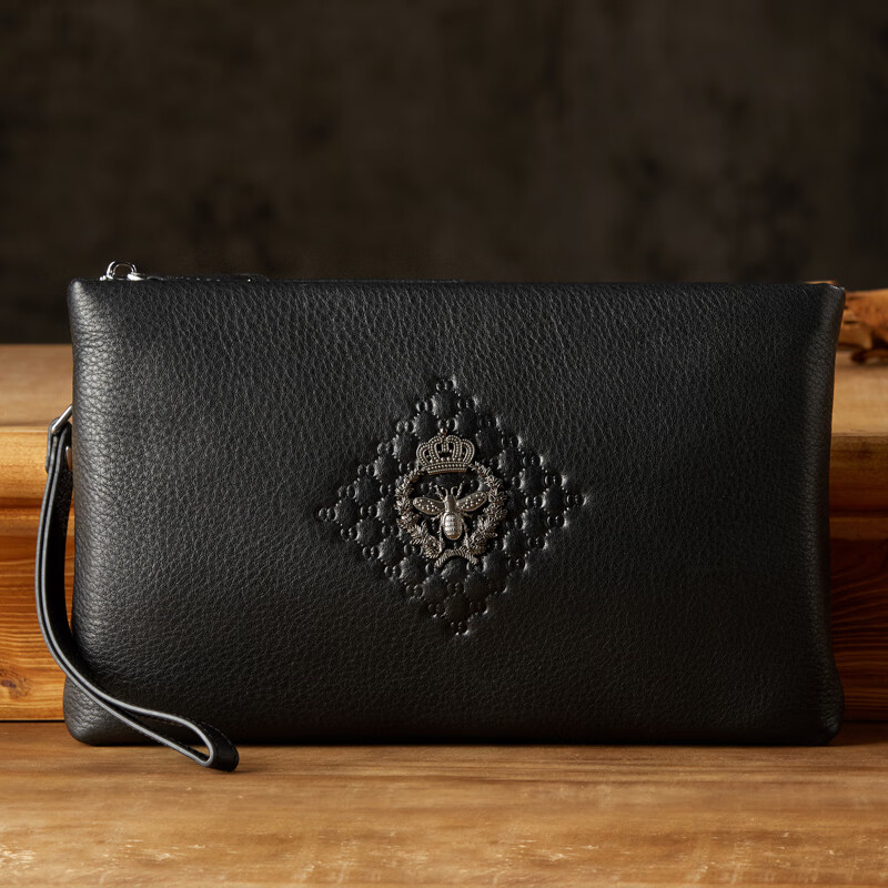 clolv kiss手工真皮手包男休闲质感男士手拿包潮个性大容量牛皮拉链手