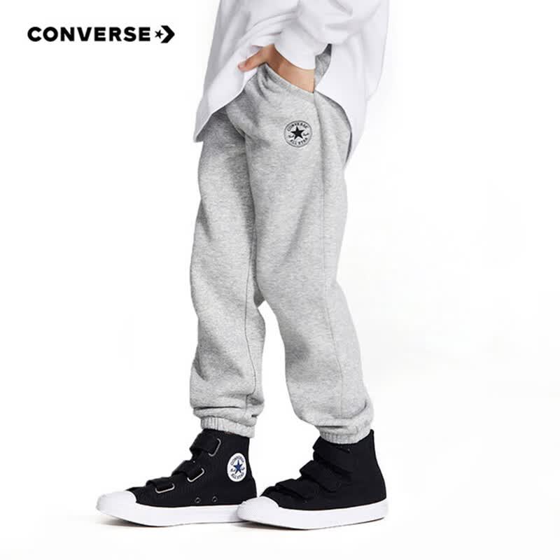 Converse 匡威儿童装男童裤子春秋新款运动裤小学生修身长裤纯棉束脚卫裤 岩岭灰-冬季加绒 140(S)怎么看?