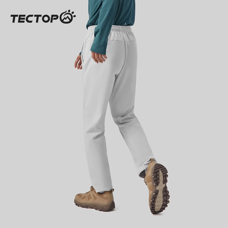 探拓（TECTOP）户外抓绒裤男女情侣款软壳裤秋冬季加厚防风休闲长裤保暖裤子 男款银灰色 XL
