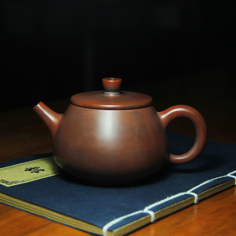 典工堂广西钦州坭兴陶名家石瓢茶泥壶纯全手工原矿壶具 古铜色圆把200