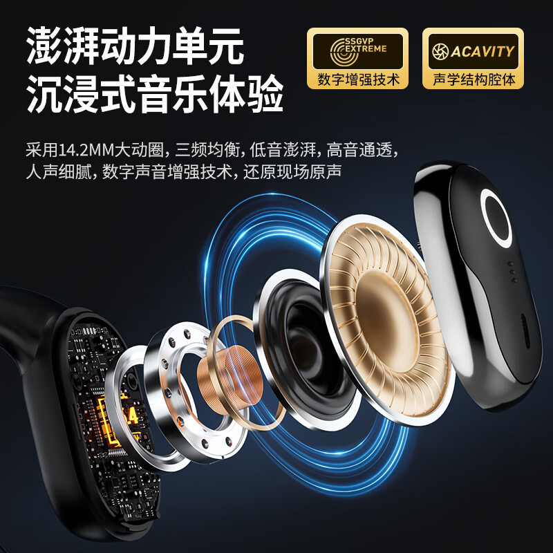 山水柏林之声】云感HIFI音质蓝牙耳机挂耳式超长续航运动跑步游戏主动降噪云盒 TW92云岩白