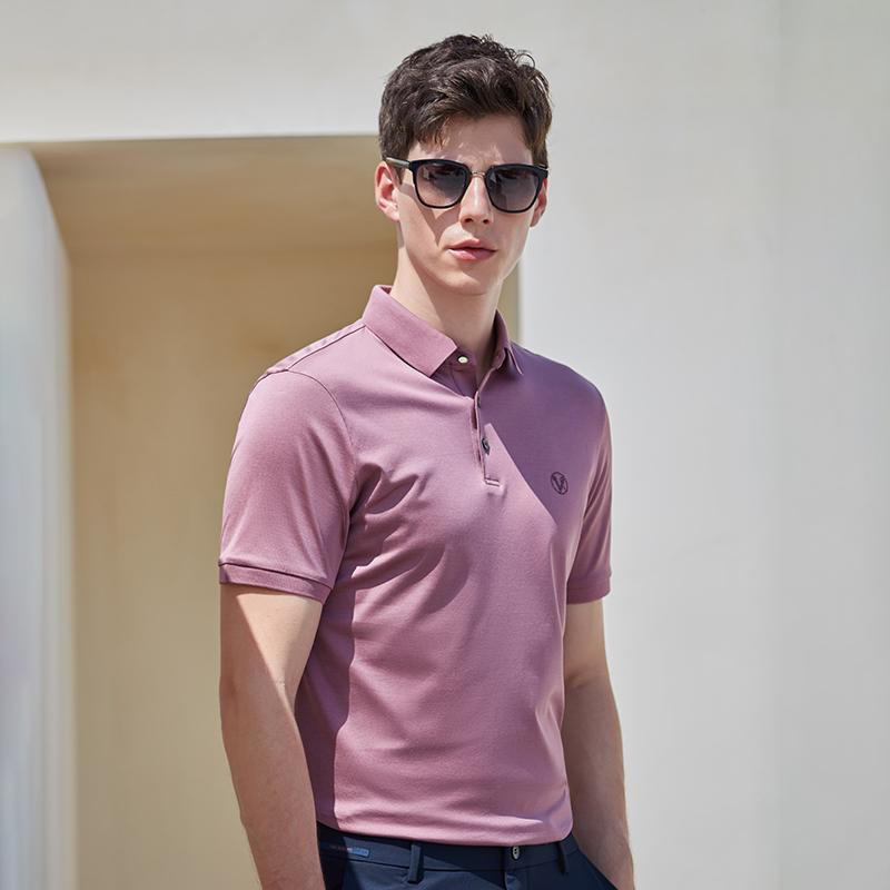 vasto华斯度高档冰丝棉短袖polo衫新款商务光感面料男装 粉红色21c051