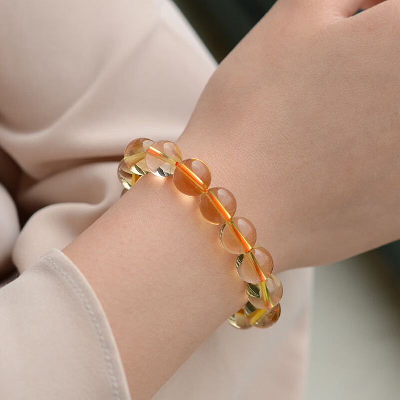 亚梵尼天然黄水晶手链单圈佛珠女款 女朋友生日礼物黄水晶首饰手串 黄