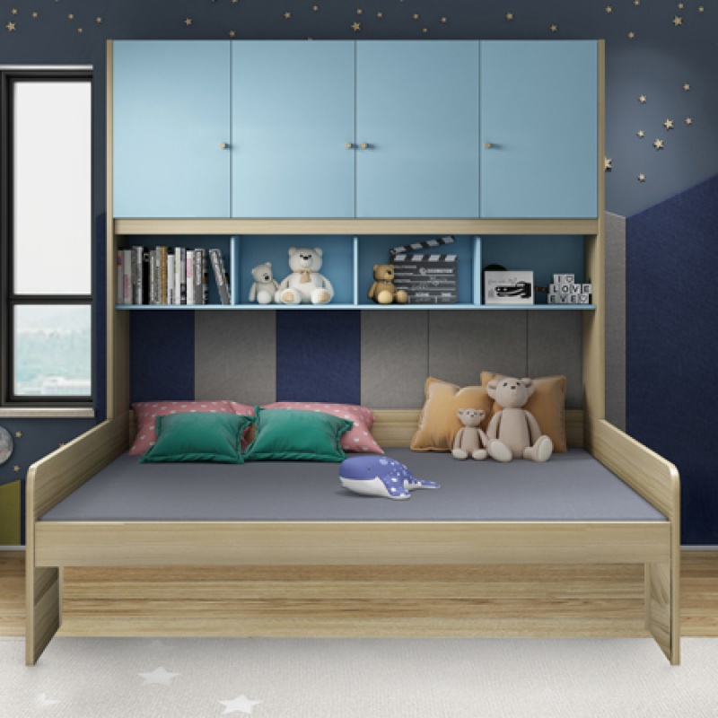 轻奢高端衣柜床一体 连侧边柜子床单人小户型省空间书架书柜床组合