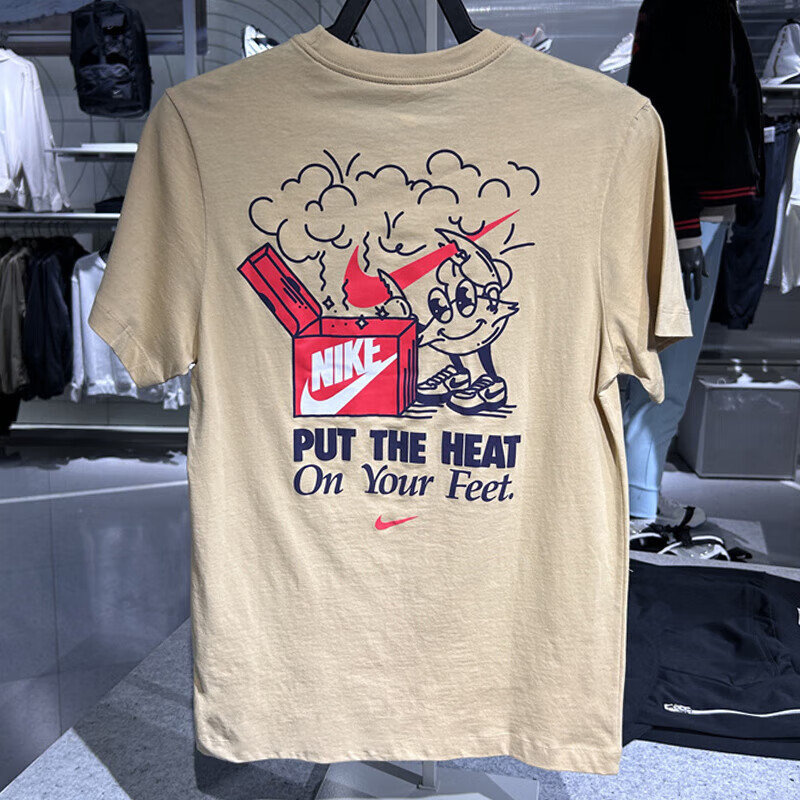 NIKE�Ϳ���װ�����ļ��¿�JUST DOIT͸�����ʰ����˶�����Բ��T���� FV3755-252����ɫ XL