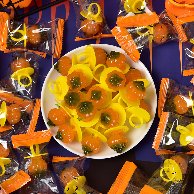 tlxt万圣节糖果创意南瓜糖儿童戒指糖水果味网红搞怪糖棒棒糖小礼物