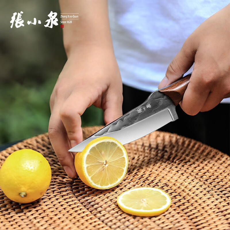 张小泉古法锻打菜刀多功能小刀剔骨切片料理刀水果刀野营刀便携小菜刀 刀+皮革套