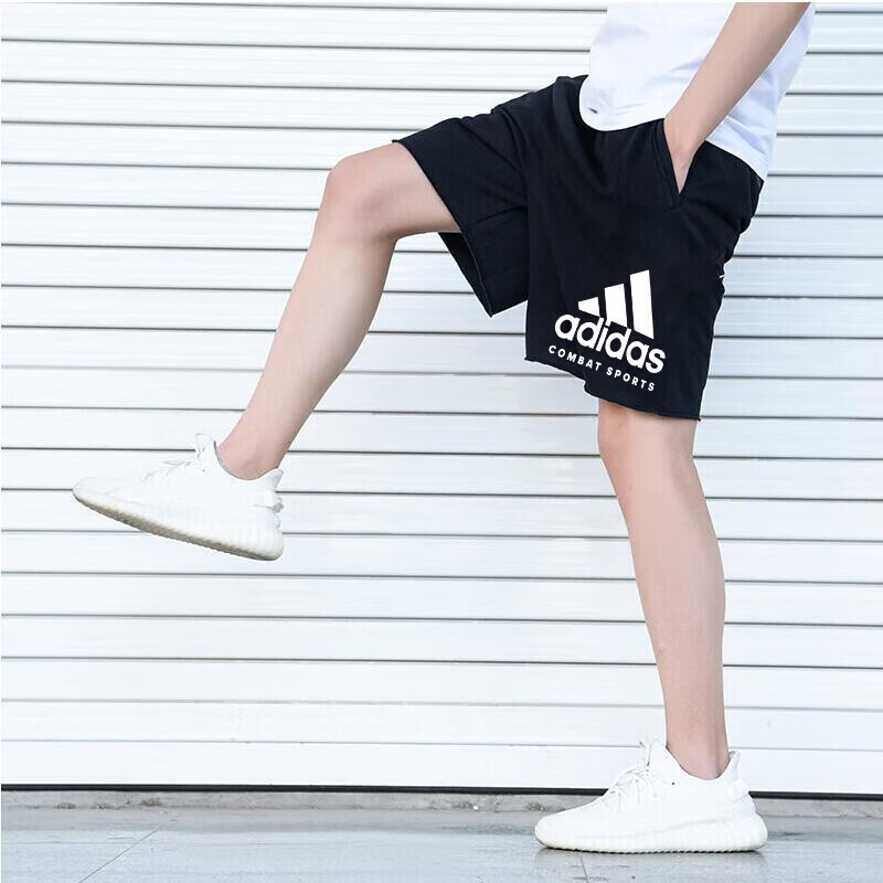 阿迪达斯 （adidas）男短裤透气休闲阿迪达斯短裤五分裤大LOGO短裤 黑/白 XL