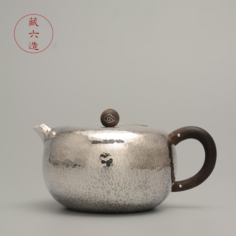 藏六造纯手工一张打银壶纯银999泡茶壶日本小银壶银茶壶 祥云洛口急须