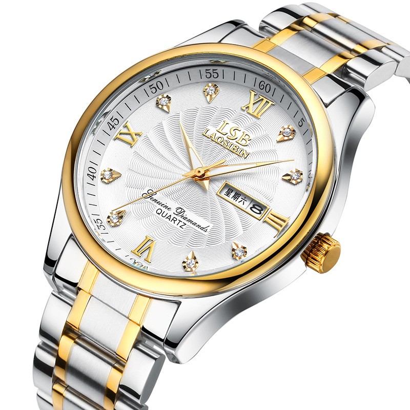 lsb laosibin手表镶钻男女士表全自动休闲商务机械风格情侣腕表 间金