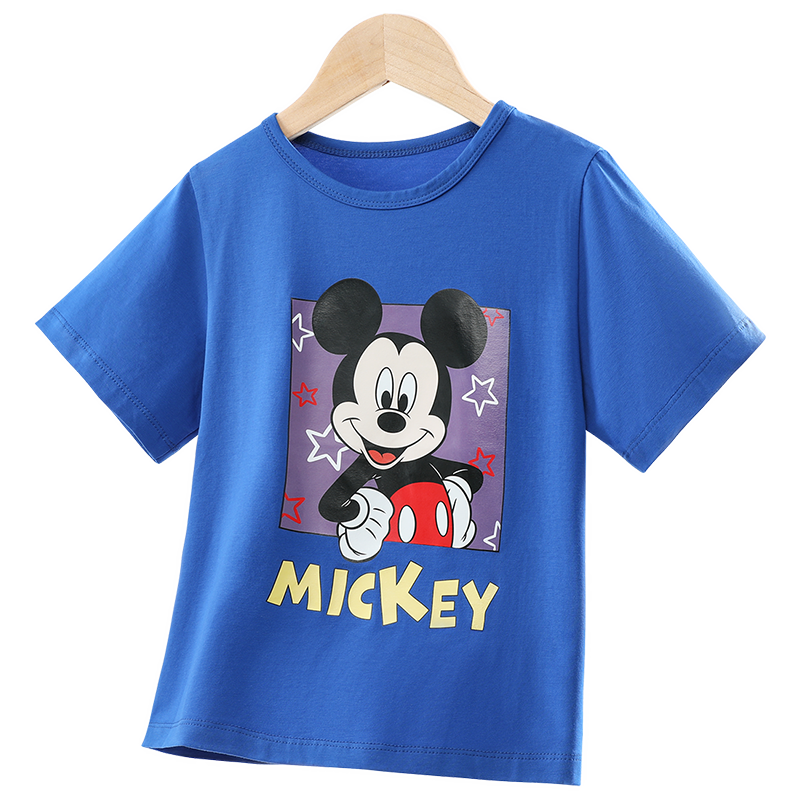 迪士尼 （Disney）儿童t恤男女童短袖白色米奇宝宝汗衫2022夏季棉质圆领米妮t恤衫 米奇蓝 140