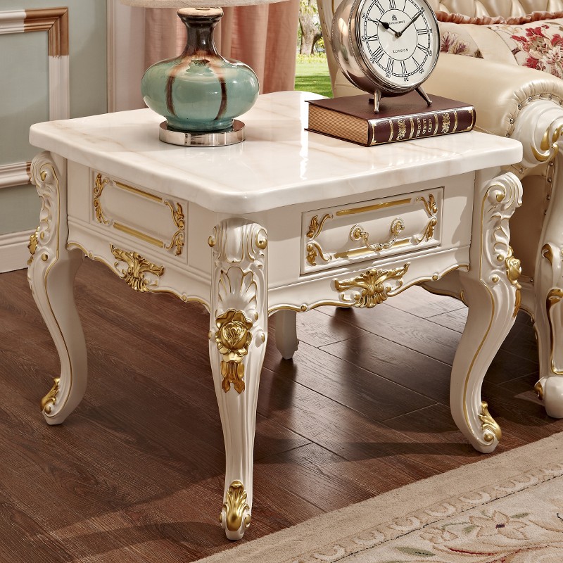 方几法式实木角几别墅奢华客厅家具边几白色 60*60cm木面描金角几