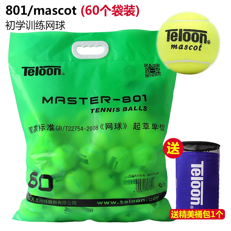 天龙（Teloon）网球训练球初学专业比赛网球耐磨 801初学一袋（60个） 送精美桶包
