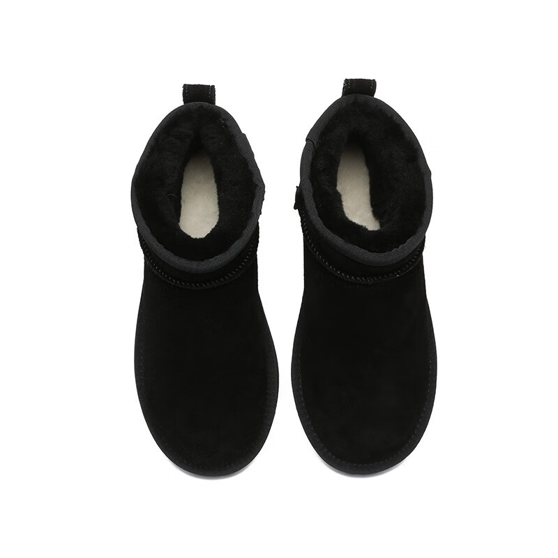 EVERAU男女同款经典迷你超短筒雪地靴舒适平底情侣靴休闲东北靴丨EA3125 黑色 35