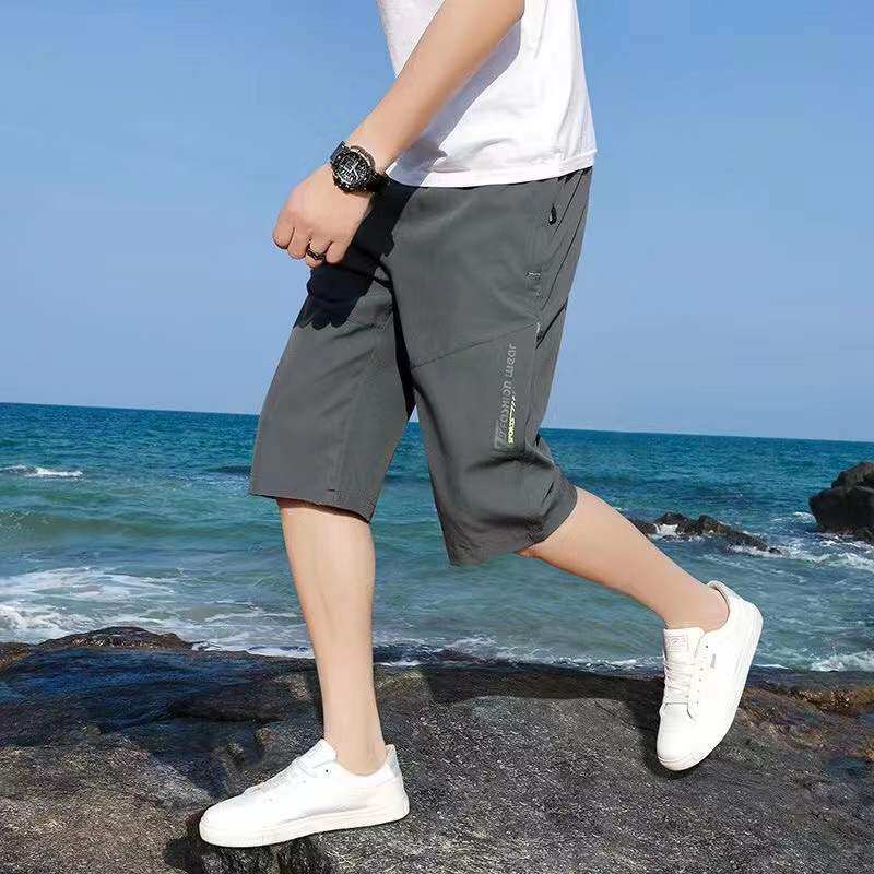 七分裤男夏季薄款宽松冰丝外穿休闲运动潮流夏天马裤大码男士短裤 深灰 XL