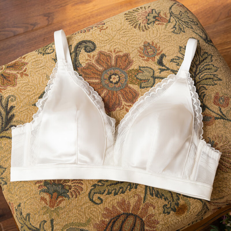 娆蝶兔耳朵文胸桑蚕丝真丝三角杯法式胸罩舒适无钢圈薄款性感蕾丝内衣