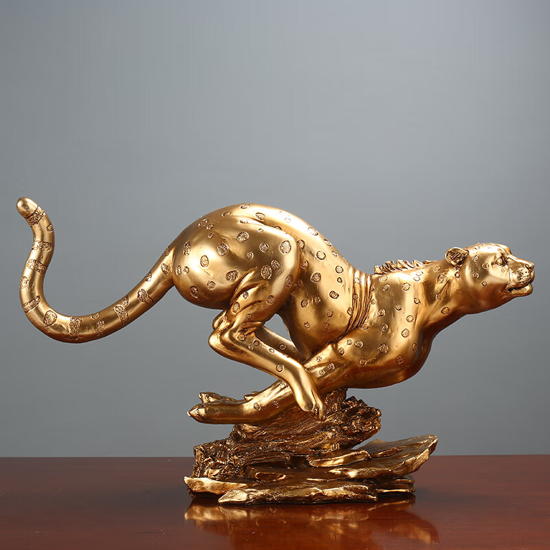 金钱豹室内艺术品摆件 客厅办公室电视柜玄关装饰创意工艺品 奔跑豹子