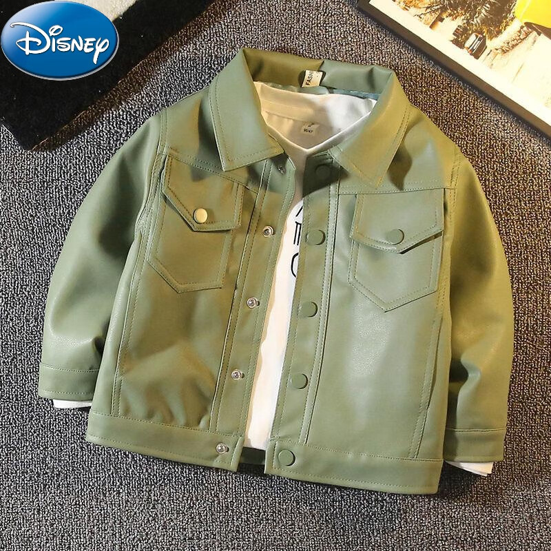 迪士尼(disney)男童皮衣外套春秋款洋气儿童pu皮夹克帅气宝宝上衣春季