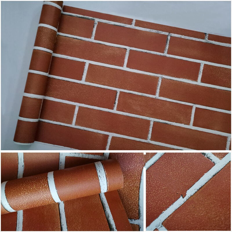 纹墙纸自粘10米防水防潮厨房饭店烧烤店面装饰贴砖块自粘 横版大红砖