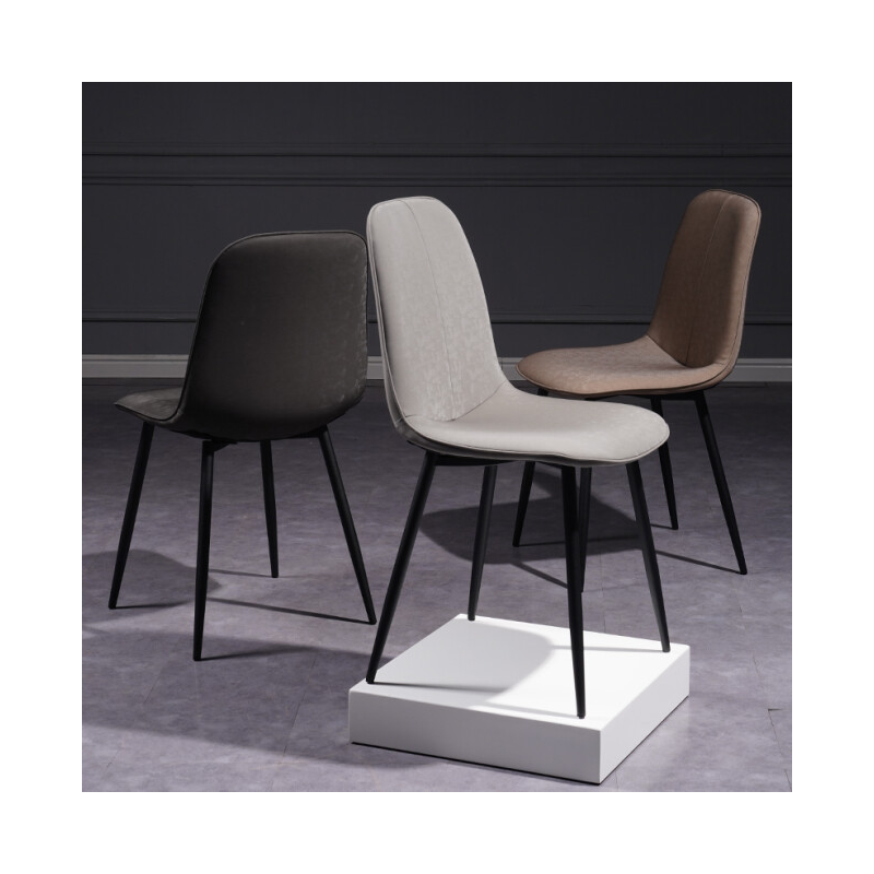 山户家具餐椅家用北欧现代简约椅子靠背铁艺轻奢餐厅餐桌椅咖啡椅酒店凳子 深灰色皮面普通版