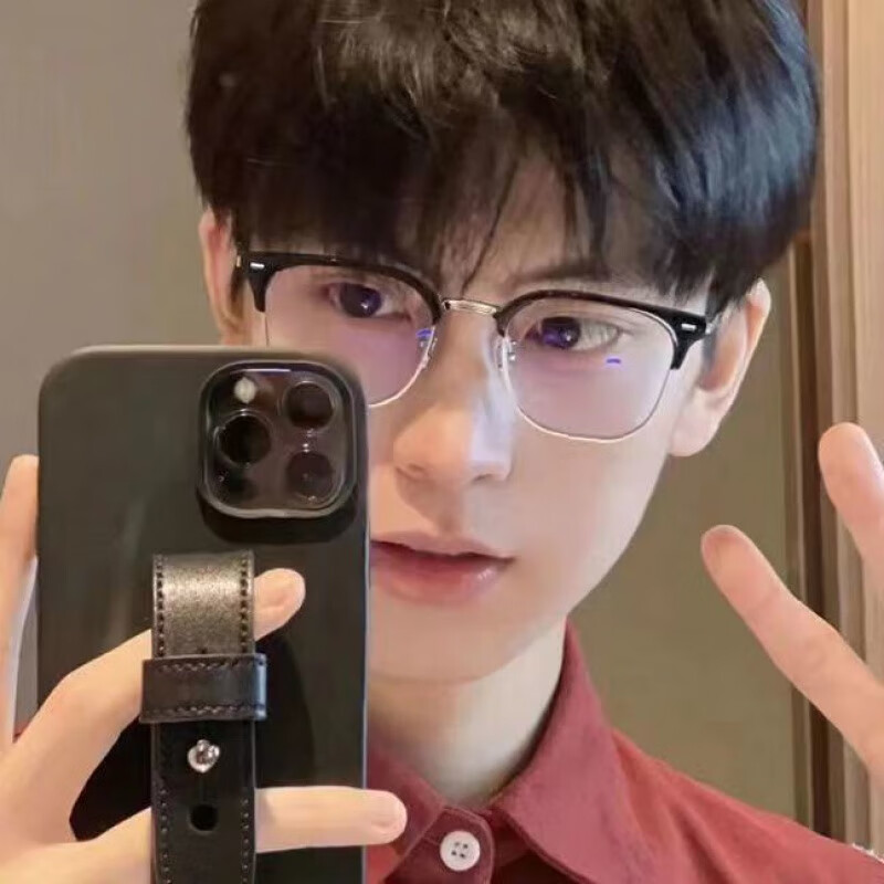 眼镜男韩版潮半框素颜黑框防蓝光可配度数显脸小框平光镜女 高冷黑银
