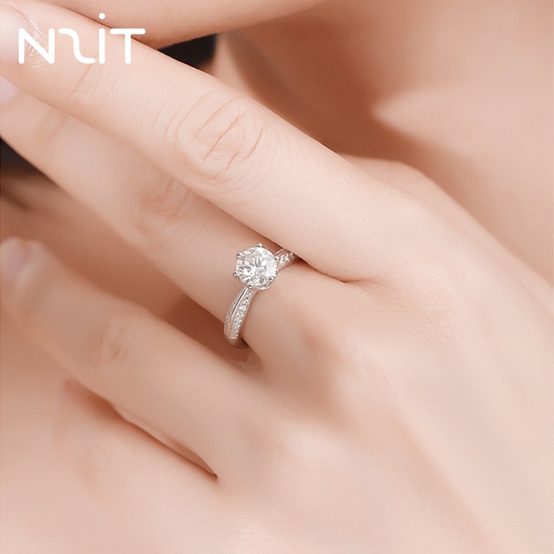 N2it六爪开口莫桑石戒指半壁江山约1克拉S925银活口可调节可选XP 半壁江山约1克拉莫桑钻戒