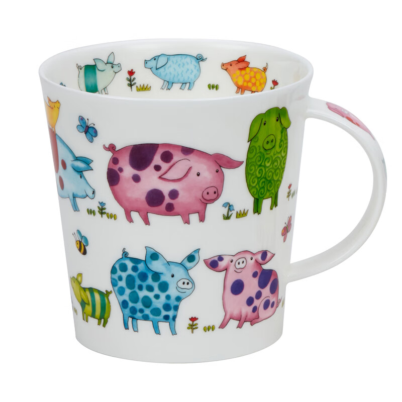 丹侬（DUNOON）英国骨瓷杯陶瓷马克杯大容量咖啡杯可爱情侣杯动物七彩活力杯子 七彩小猪(480ml)