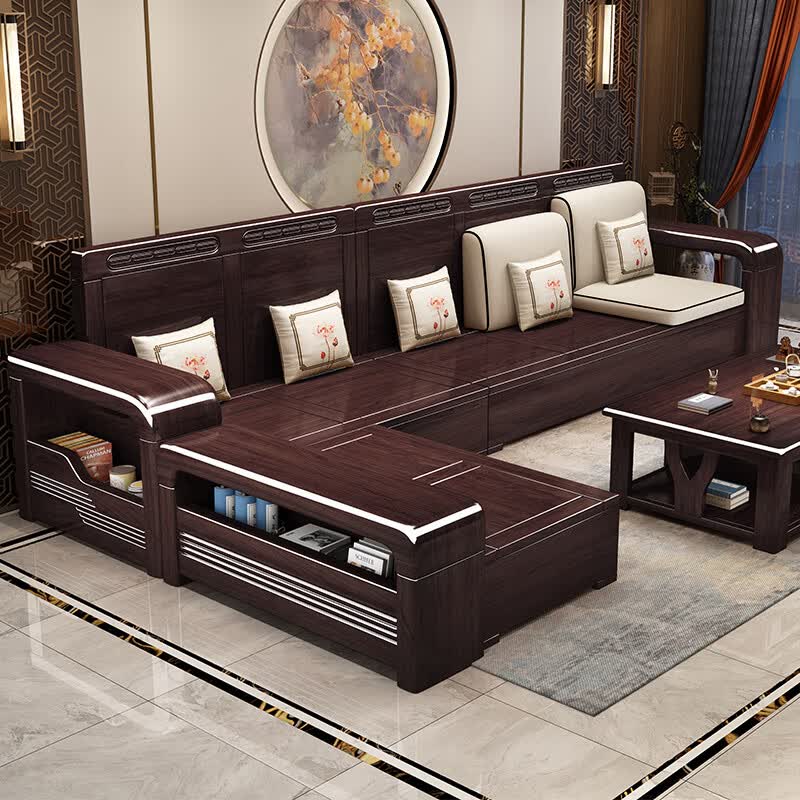 寒婵实木沙发实木沙发全实木客厅组合大小户型贵妃沙发储物新中式家具