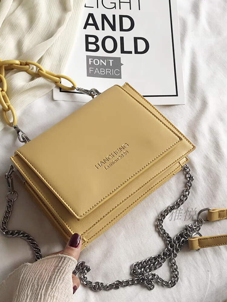 otyck网红小包包女包单肩手提斜挎百搭时尚链条小方包11 黄色