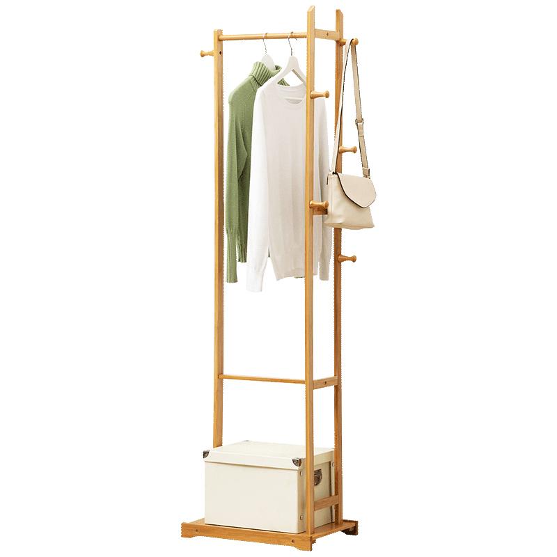 淘之良品 室内简约衣帽架卧室简约进门客厅晾衣服架大衣服架子立式置物架简易落地楠竹欧式带裤架挂衣架 【加厚纯竹】原色
