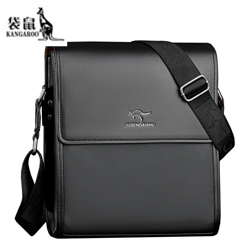 袋鼠包包 轻奢高端男包单肩包男士包包商务斜挎公文包休闲男背包 竖款