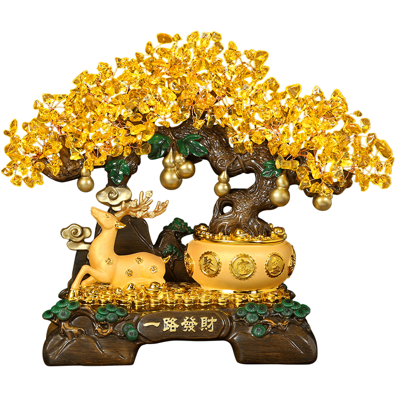 吉善緣《一路發(fā)財》搖錢樹擺件梅花鹿招財貓客廳辦公室喬遷裝飾開業(yè)禮品 中號一路發(fā)財（福鹿）