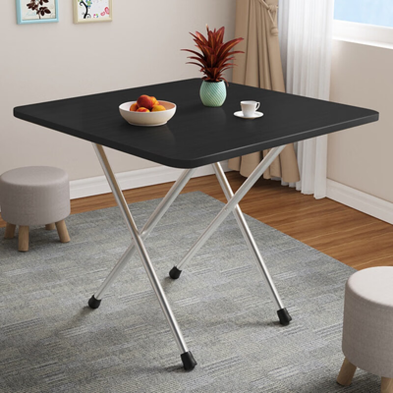 宏卿馨可折叠桌子家用吃饭餐桌小户型简约便携式摆摊出租房长方形长条桌 【大气黑】-加高版方桌(长60*宽6